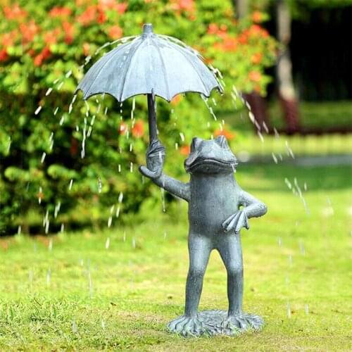 Umbrella Frog Garden Statue Animal Frog Figurine Collectible Sculptures for Outdoor Lawn Flower Beds Fairy Gardens Decor F19B
