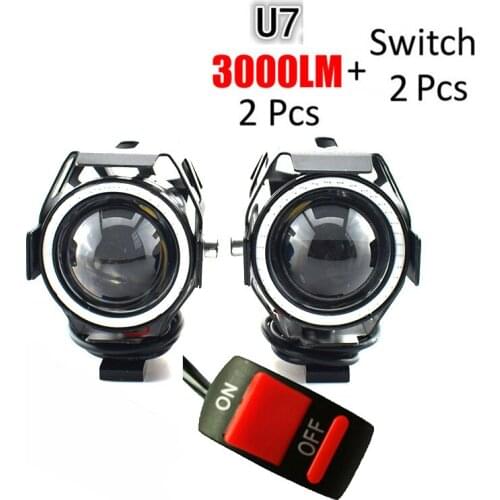 1pair Motorcycle LED U7 Headlight 12v 125w Motorbike Fog Lamp 6500K Super Bright Motorcycle auxiliary Driving Light Headlamp