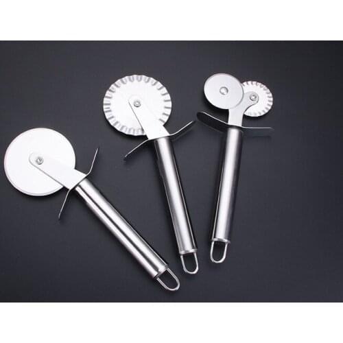 1PC New Stainless Steel Double Roller Pizza Knife Cutter Pastry Pasta Dough Crimper Round Hob 4cm Lace Wheel Kitchen tool PM 014