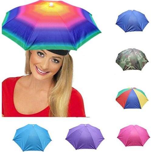 1pcs Waterproof Multicolor Hat Umbrella Outdoor Umbrella Hat Novelty Sun Rainy Day Hand Free Rainbow Folding Head Cap For Garden