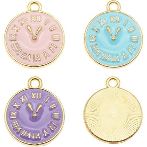 GraceAngie 15pcs Round Alarm Clock Charms Bracelet Pendant For Necklace Alloy Earrings Enamel accessories DIY Keychain Gifts top