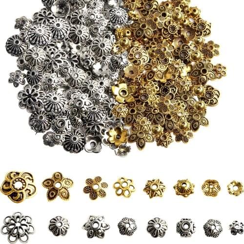 20pcs Tibetan Antique Silver Color Gold Leaf Flower Bead End Caps For Jewelry Making Needlework Spacer Bead Caps DIY Accessories