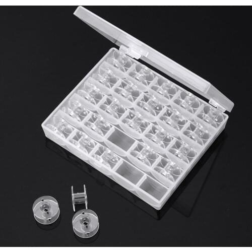25 Empty Bobbin Spools Household Sewing Machine Plastic Coils Reel Part with Storage Box DIY Thread Organizer Sewing Accessories