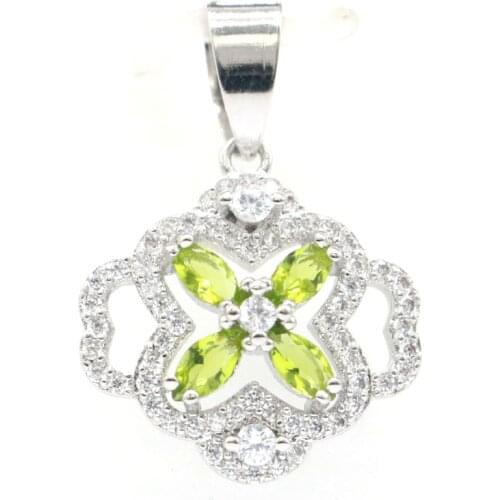 26x18mm New Statement Created Tourmaline Peridot CZ For Women Wedding Silver Pendant