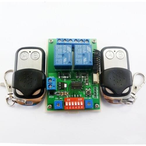 2x EV1527 Keyfob & DC 12V 2Ch RF Timer Delay Relay Remote Switch for Smart Home Motor LED 433M