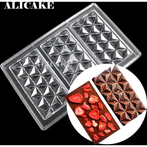 3D Diamond Chocolate Molds Polycarbonate Chocolate Bar Moulds Form Mold Tray for Plastic Bakery Baking Mold Pastry Tools