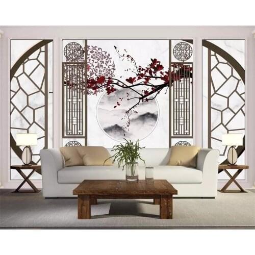 Beibehang Chinese plum blossom bird auspicious stone pattern mosaic TV background wall living room bedroom mural 3d wallpaper