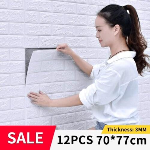 12pcs Imitation Brick Self Adhesive Wallpaper 3D Brick Wall Panel Living Room Stickers Bedroom Kids Room Brick Papers Home Decor