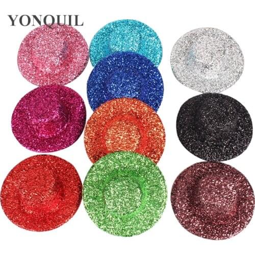 4" Glitter Blingbling Fascinator Base Wedding Mini Top Hat DIY Millinery Hair Accessories Multiple Color to Select 50Pcs/lot