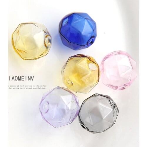 6pcs colored transparent section bubble bead glass faceted beads glazed hollow perforated earrings For Women material Wholesale