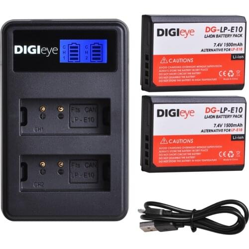 2 Pcs LP-E10 LP E10 1500mAh Camera Battery Bateria + Dual LCD USB Charger for Canon 1100D 1200D 1300D Rebel T3 T5 KISS X50 X70