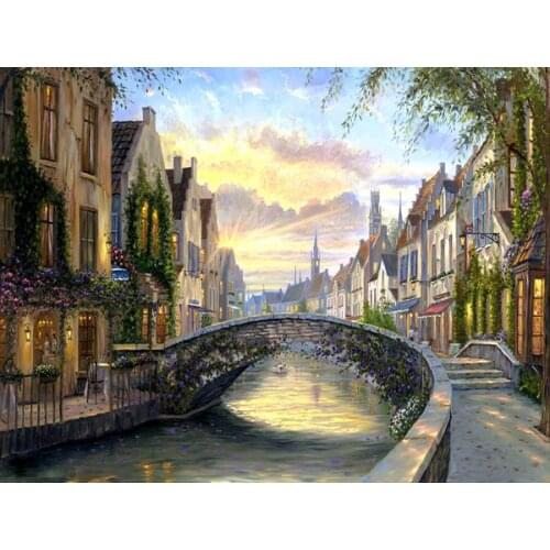 Free shipping Mediterranean Venice water sunset landscape architecture oil painting canvas prints on canvas decoration picture