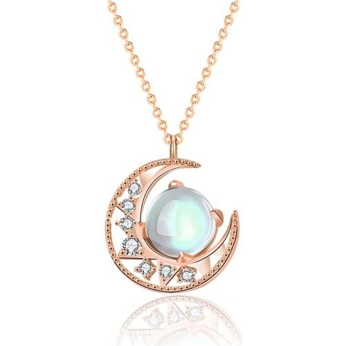 S925 Silver Necklace Female Creative New Sun Moon Star Dawn Moonstone Pendant Clavicle Chain