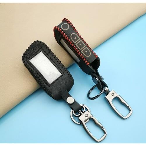 Genuine Leather Car Key Case, Key Chain Case With Two-way Car Alarm, With Remote Control,For Starline a93, a63, a36, a39, a66