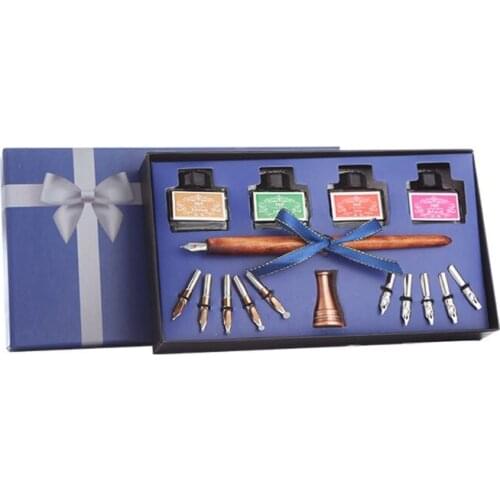 Wooden Caligraphy Dip Pen Hook Line Signature Fountain Pens with Ink Nibs Set Offices School Stationery Gift 32CB