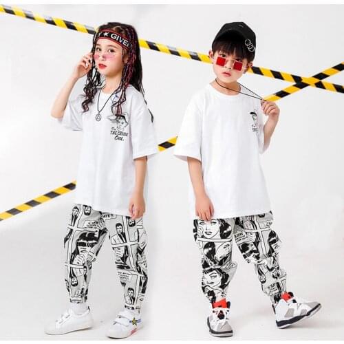 Kids Hip Hop Clothing Oversized T Shirt Cartoon Running Casual Pants for Girls Boys Dance Costumes Wear Ballroom Dancing Clothes