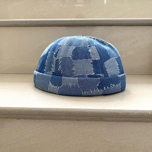 New Spring Denim Man Rock Vintage Hip Hop Strange Patched Fabric Cotton Sailor Breathable Beanie Folding Dome Flange Bucket Hat