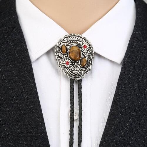 European and American fashion bolo tie collar natural agate rock leaf accessories mens suit good counter partner leather coll