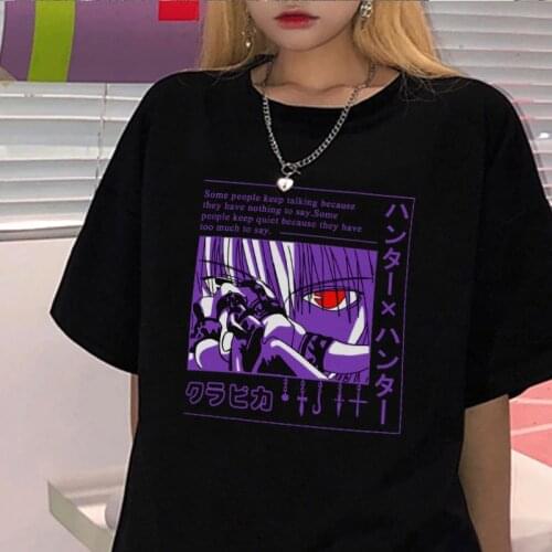 Japanese Anime Hunter X Hunter Streetwear T-Shirt Cartoons Manga Kurapika HxH Devil Eye Print Punk Chic Casual Loose Women Tops
