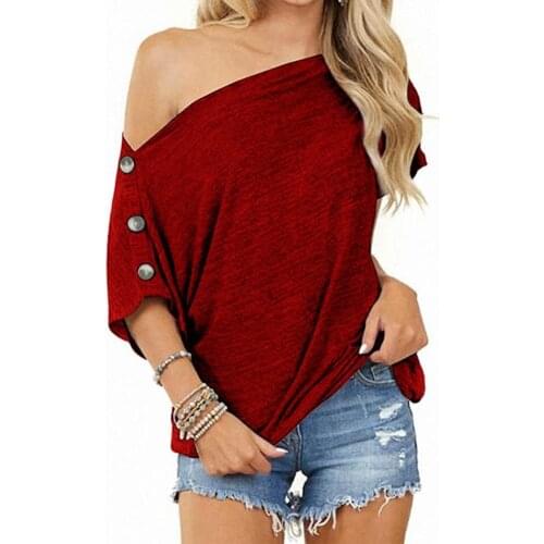Plus Size Women T-Shirt Tops Off Shoulder Easily Match Cotton Blend Oversize Loose Fit Off Shoulder Top T Shirt Casual T-Shirt