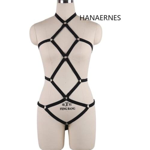 HANAERNES Woman Punk Harness Bra Sexy Adjustable Elastic Cross-bundling Lingerie Body Bondage Caged Bralette Gothic Bra Garters