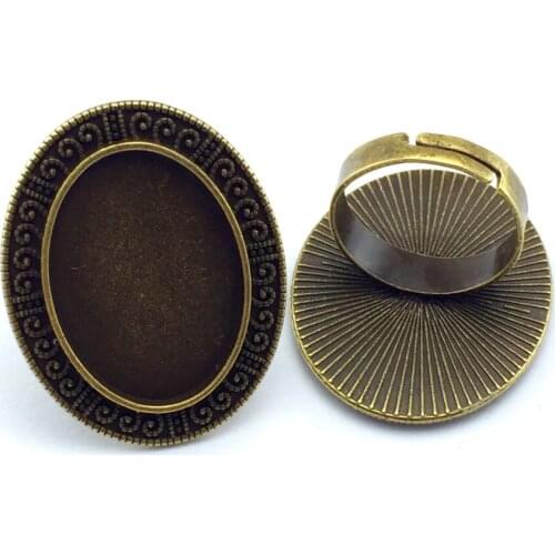 ZEROUP 18*25mm 5pcs Ring Setting Antique Bronze Copper Plated Adjustable Oval Glass Cabochon Blank Base Supplies for Jewelry F48