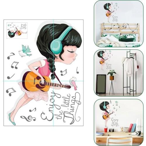 Beautiful Guitar Girl Music Sticker 3d Kids Bedroom Decoration Kawaii Baby Girls Home Decor Wall Stickers Child Pegatinas