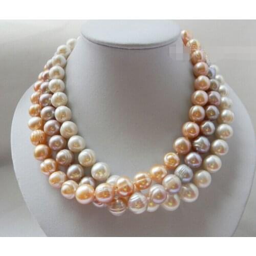 Beautiful 3Pieces 17" 13MM Round White Lavender Pink Freshwater Pearl Necklaces