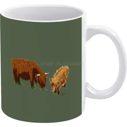 Highland Cows White Mug Ceramic Mug Creative Mug Animals Cow Cows Highland Cows Highland Cow Coo Moo Wolly Bull Fluffy