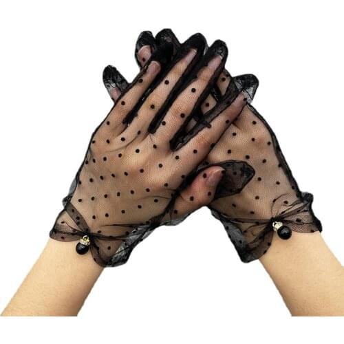 Summer Autumn Short Lace Gloves for Women Short Tulle Dots Gloves Sheers Flexible Mesh Glove