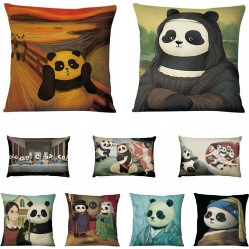 Cute Panda Printed Pillowcase Retro Cushion Decorative Pillow Home Pillows Decoration Sofa Throw Pillows Christmas Decorations