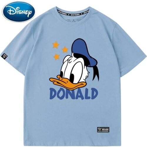 Disney Fashion Cute Donald Duck Cartoon Letter Print T-Shirt Stylish Unisex Couples O-Neck Pullover Short Sleeve Tee Top 6 Color