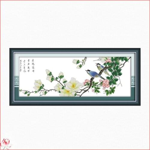 Spring Scenery Cross Stitch Kit 14CT 11CT Canvas DIY Animal Flowers Pattern Needlework Embroidery Kit Home Decoration Painting