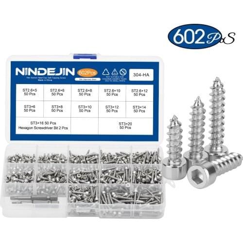 372pcs m2.6 m3 m3.5 m4 hex socket cap head self tapping screw set stainless steel hexagon socket tapping screw assorted kit
