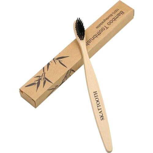 SKATTOOTH New design mixed color bamboo toothbrush Eco Friendly wooden Tooth Brush Soft bristle Tip Charcoal adults toothbrush
