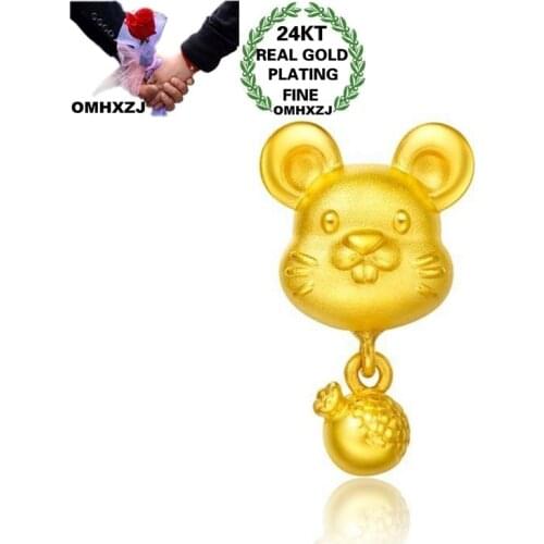 OMHXZJ CA292 Wholesale European Fashion Unisex Party Birthday Wedding Gift Rat Bracelet DIY Accessories 24KT Gold Pendant Charm