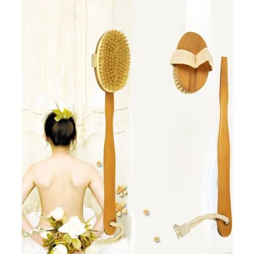 Exfoliating Wooden Body Massage Shower Brush Natural Bristle Bath Brush SPA Woman Man Skin Care Dry Body Brush Long Handle