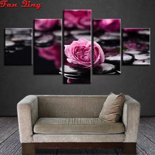 Full Square/Round Drill 5D DIY Diamond Painting "Pink roses Black stone" 3D Embroidery Cross Stitch 5D Rhinestone Home Decor
