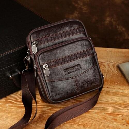 New Fashion Solid Color Genuine Leather Shoulder Waist Bags Men Fanny Belt Packs Phone Pouch Casual Daily Shopper Crossbody Bags