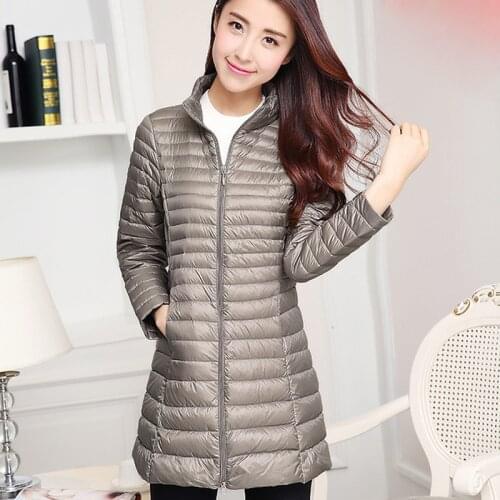 Autumn Winter Women White Duck Down Jacket Female ultra Light Slim Thin Zipper Warm Feather Long Down Coat Good Quality Parkas