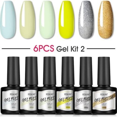 ROSALIND 8ML Gel Varnishes Nail Polish Kit Any 6PCS Pure Color Gel Lacquer Semi Permanent Soak Off Nails Art Hybrid Varnishes