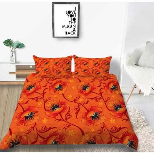 Thumbedding Poppy Bedding Set Orange Artistic Soft Duvet Cover Girls King Queen Twin Full Single Double Unique Design Bed Set