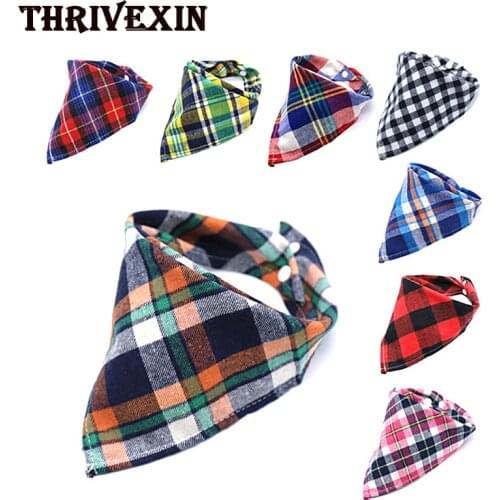 Dog Bandana Button Triangular Bandage Dogs Plaid Washable Bibs Neckerchief Lattice Scarf Saliva Towel Pet Accessories Supplies