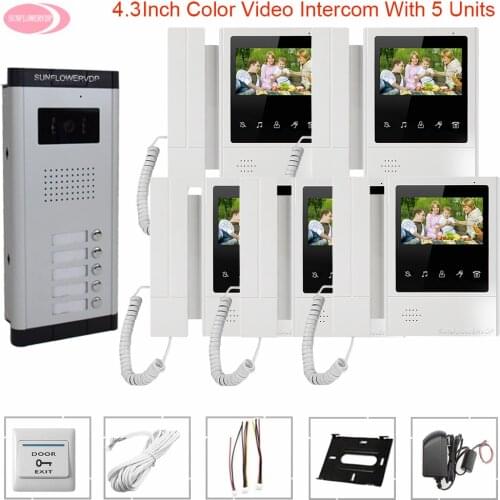 Video Call With Monitor for Door Video Door Entry System for Home Video Intercom for 2/3/4/5 Apartments 4.3 inchs Home Intercom