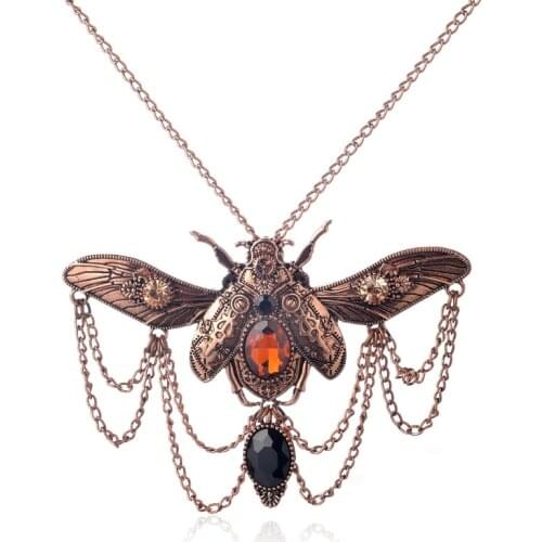 Vintage Beetle Pendant Steampunk Jewelry Necklace