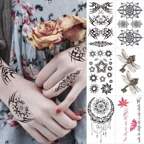 Waterproof Temporary Tattoo Sticker Realistic Spider Butterfly Linear Geometric Black Tatoo Finger Flash Tatto Man Woman Child