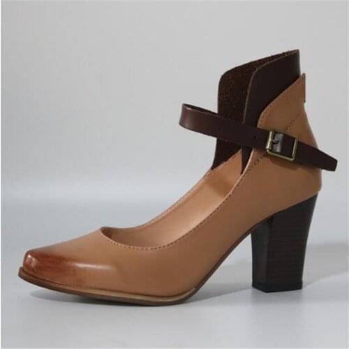 Women sandals PU Buckle Strap 6CM Thick heel High heels Round Toe Cover Heel Shallow women shoes sandalias mujer 2020 size 35-42