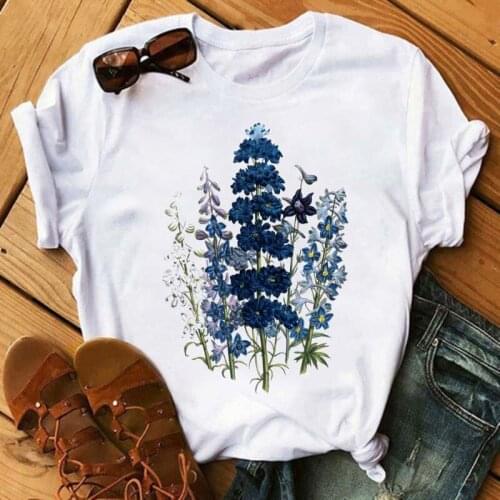 Women Flower Lady T Shirts Fashion Short Sleeve Aesthetic Shirts Summer Graphic Female T-Shirt Girl 90s Harajuku Clothes
