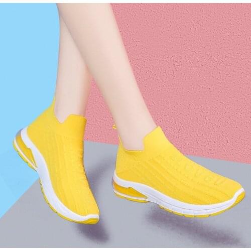 2021 Breathable Mesh Platform Air Cushion Sneakers Women Slip on Soft Ladies Casual Running Shoes Woman Knit Sock Shoes Flats 41