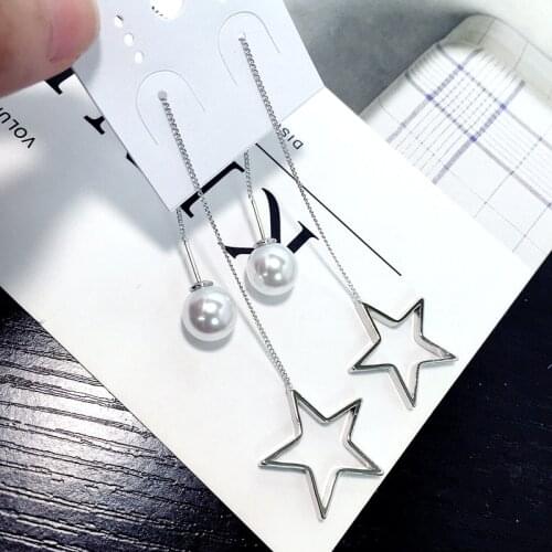 New Imitation Pearl Star Long Silvery Vintage Dangling Earrings Ear Line Women Fashion Accessories Trends 2021 Style